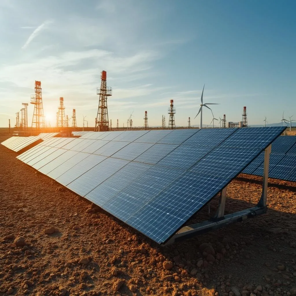 Detalle de panel solar en instalación petrolera